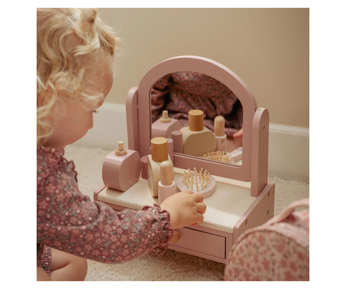 Tocador de Madera con Espejo y Accesorios