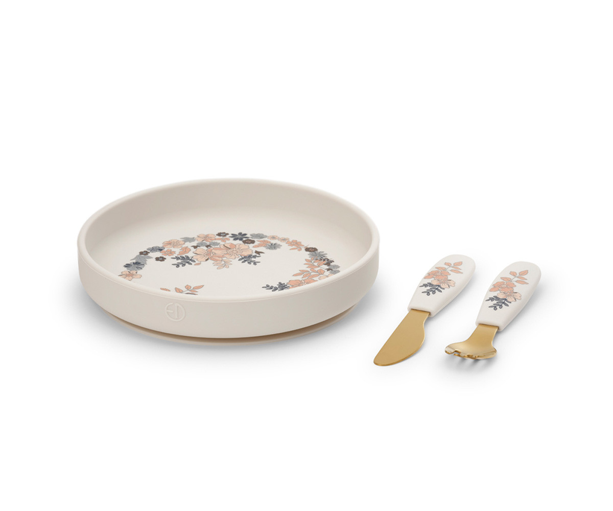 Set Piatto e Posate Silicone Blue Garden