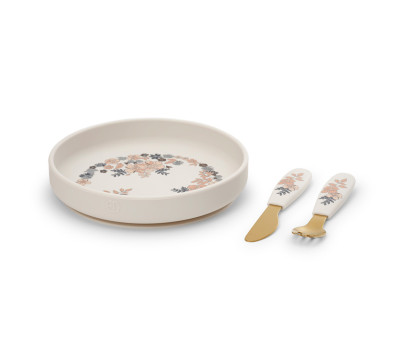 Set Piatto e Posate Silicone Blue Garden