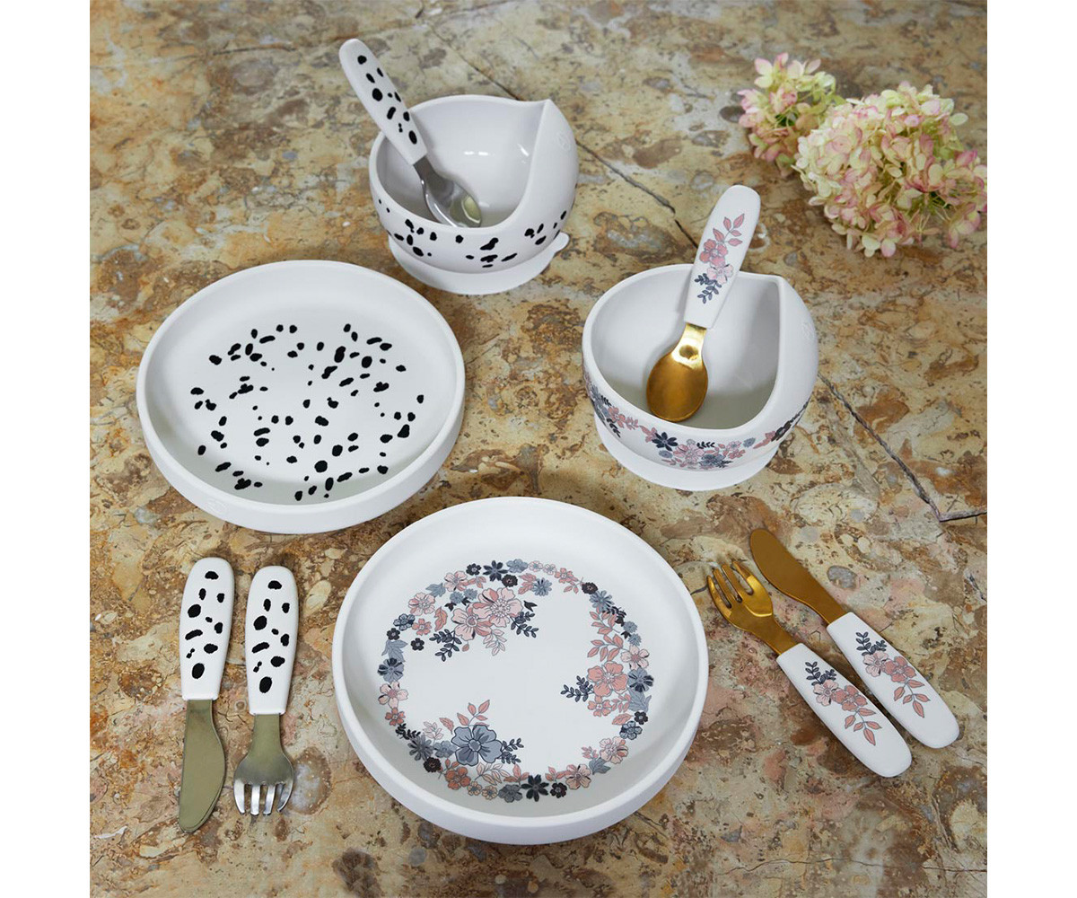 Set Piatto e Posate Silicone Blue Garden