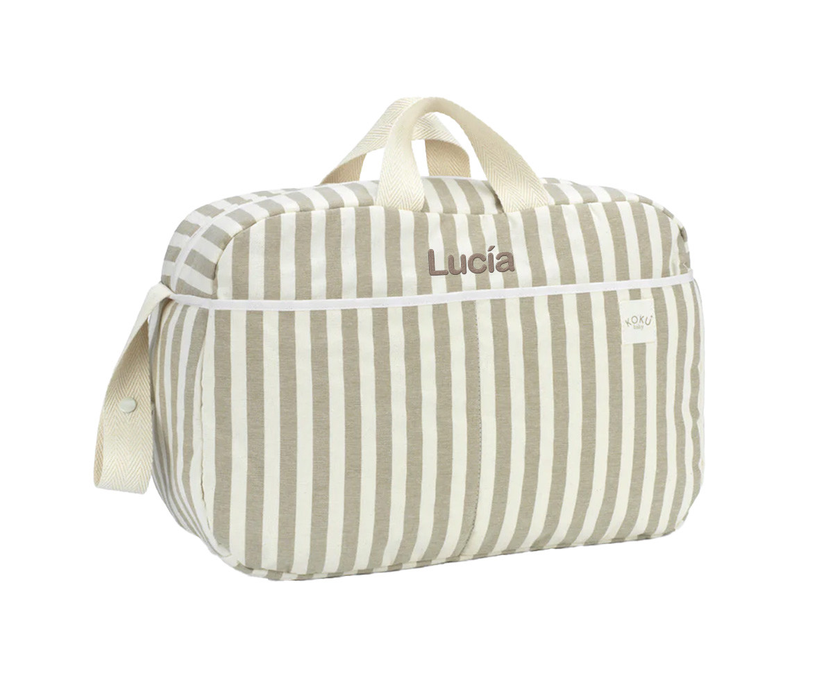 Bolso Maternidad Stripe Topo Green Personalizable