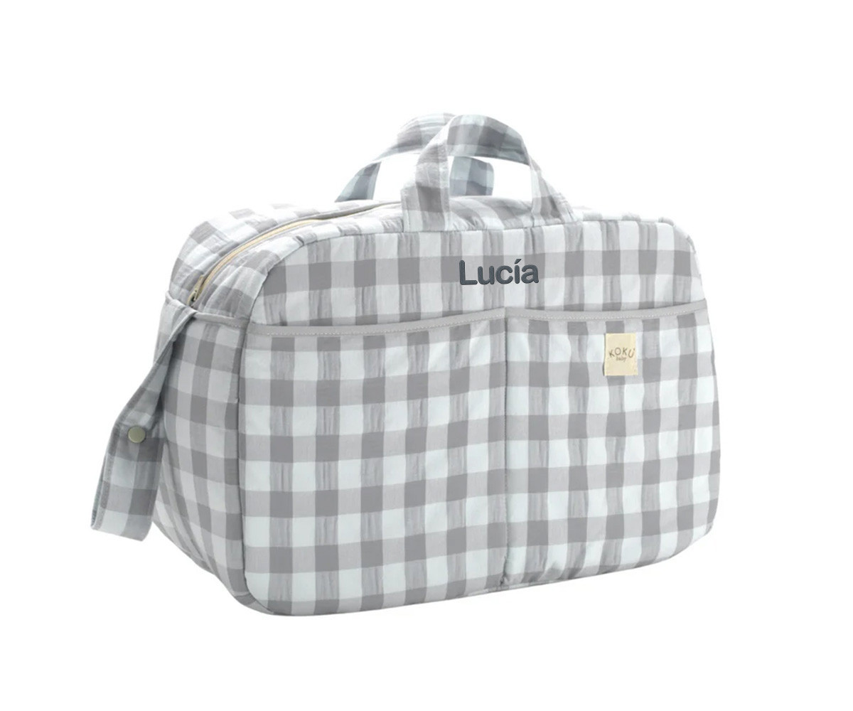 Bolso Maternidad Vichy Gris Personalizable
