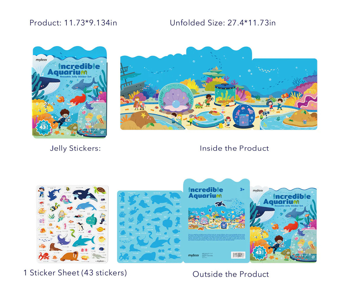 Set de Pegatinas de Gel Reutilizables Mideer Acuario