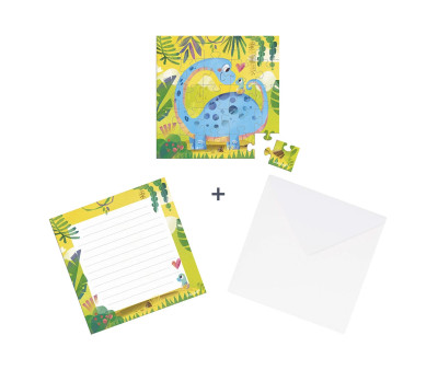 Puzzle con Tarjeta Mamá Dino y su Bebé