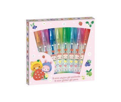 8 Mini Bolígrafos de Gel con Purpurina