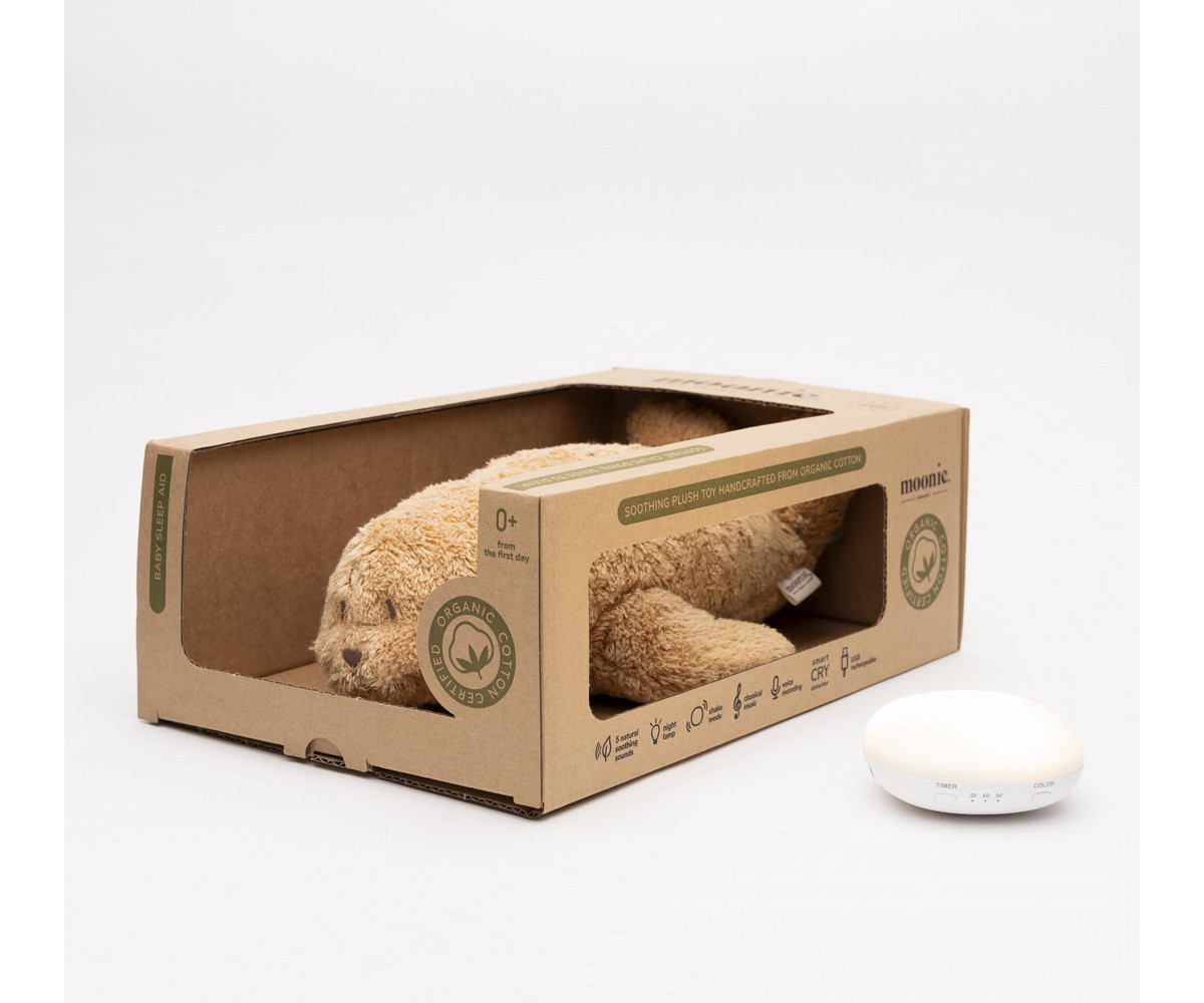 Peluche orgânica de luz e som Moonie Capuccino Seal