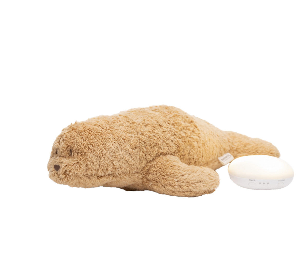 Peluche orgânica de luz e som Moonie Capuccino Seal