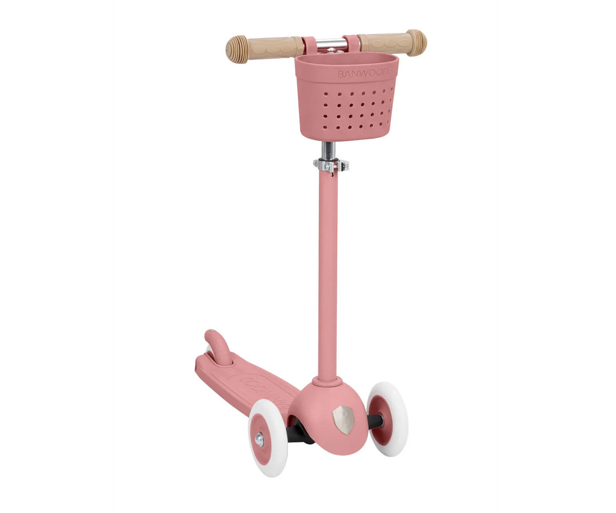 Eco Scooter Banwood + Cesta Pin & Ride Raspberry