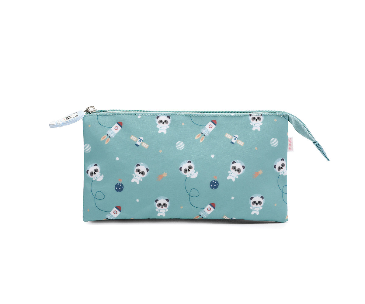 Trousse à 3 Compartiments Pandas in Space Personnalisable