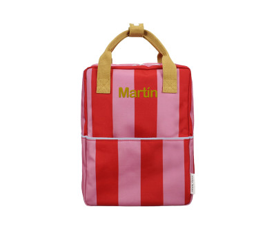 Mochila Escolar Mediana Personalizable Stripes Red Apple + Rosebay Pink