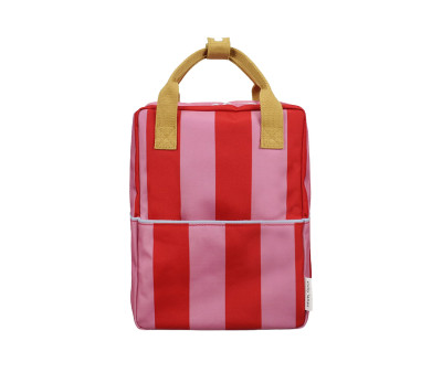 Mochila Escolar Mediana Personalizable Stripes Red Apple + Rosebay Pink