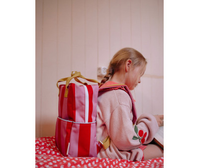 Mochila Escolar Mediana Personalizable Stripes Red Apple + Rosebay Pink