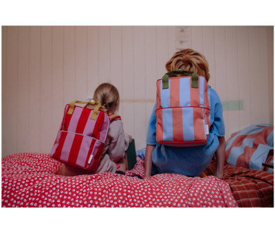 Mochila Escolar Mediana Personalizable Stripes Red Apple + Rosebay Pink