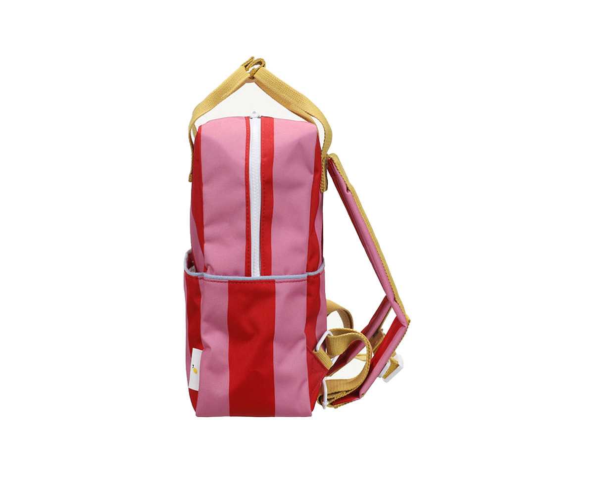 Mochila Escolar Mediana Personalizable Stripes Red Apple + Rosebay Pink