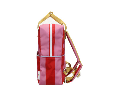 Mochila Escolar Mediana Personalizable Stripes Red Apple + Rosebay Pink
