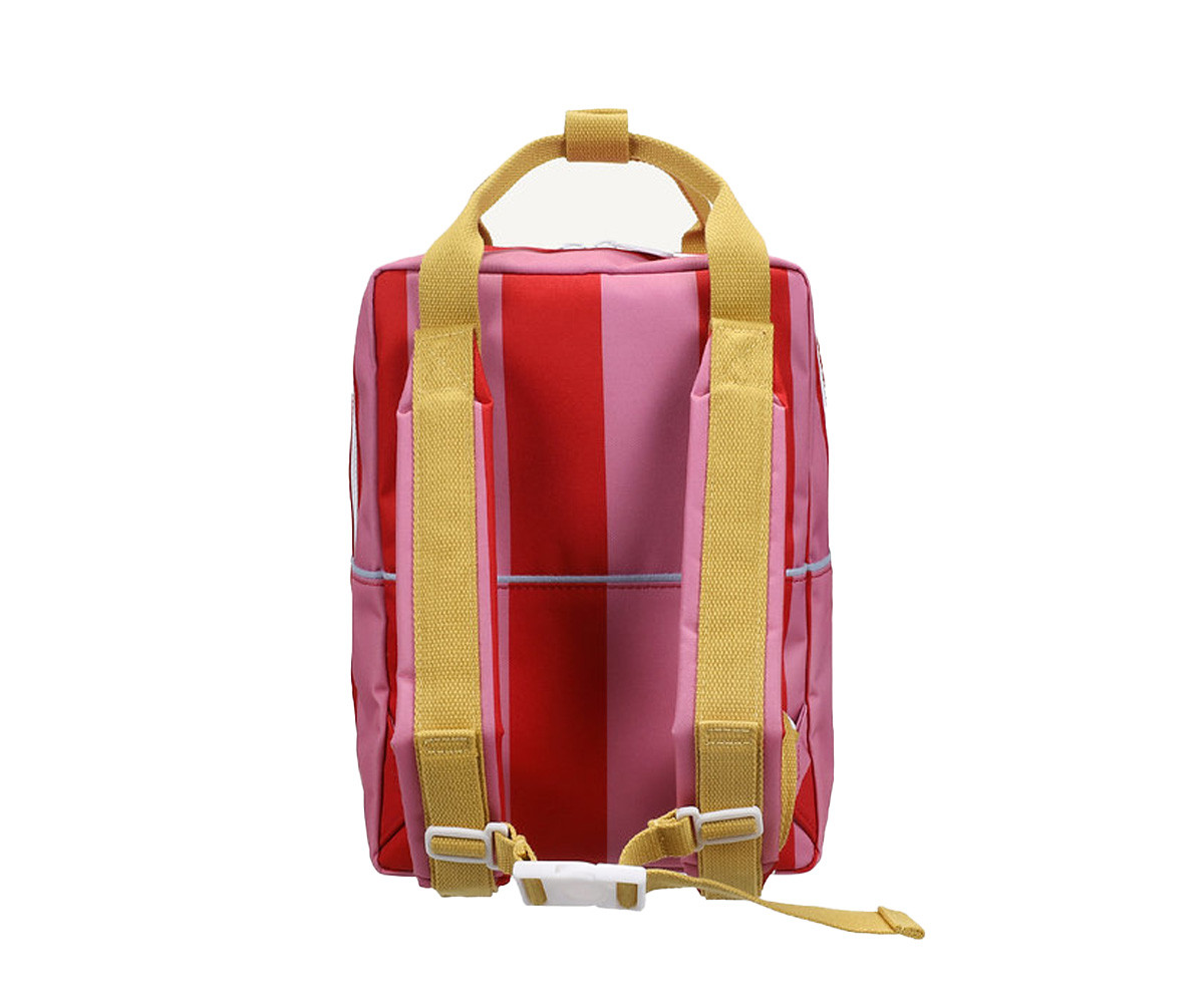 Mochila Escolar Mediana Personalizable Stripes Red Apple + Rosebay Pink