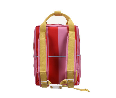 Mochila Escolar Mediana Personalizable Stripes Red Apple + Rosebay Pink