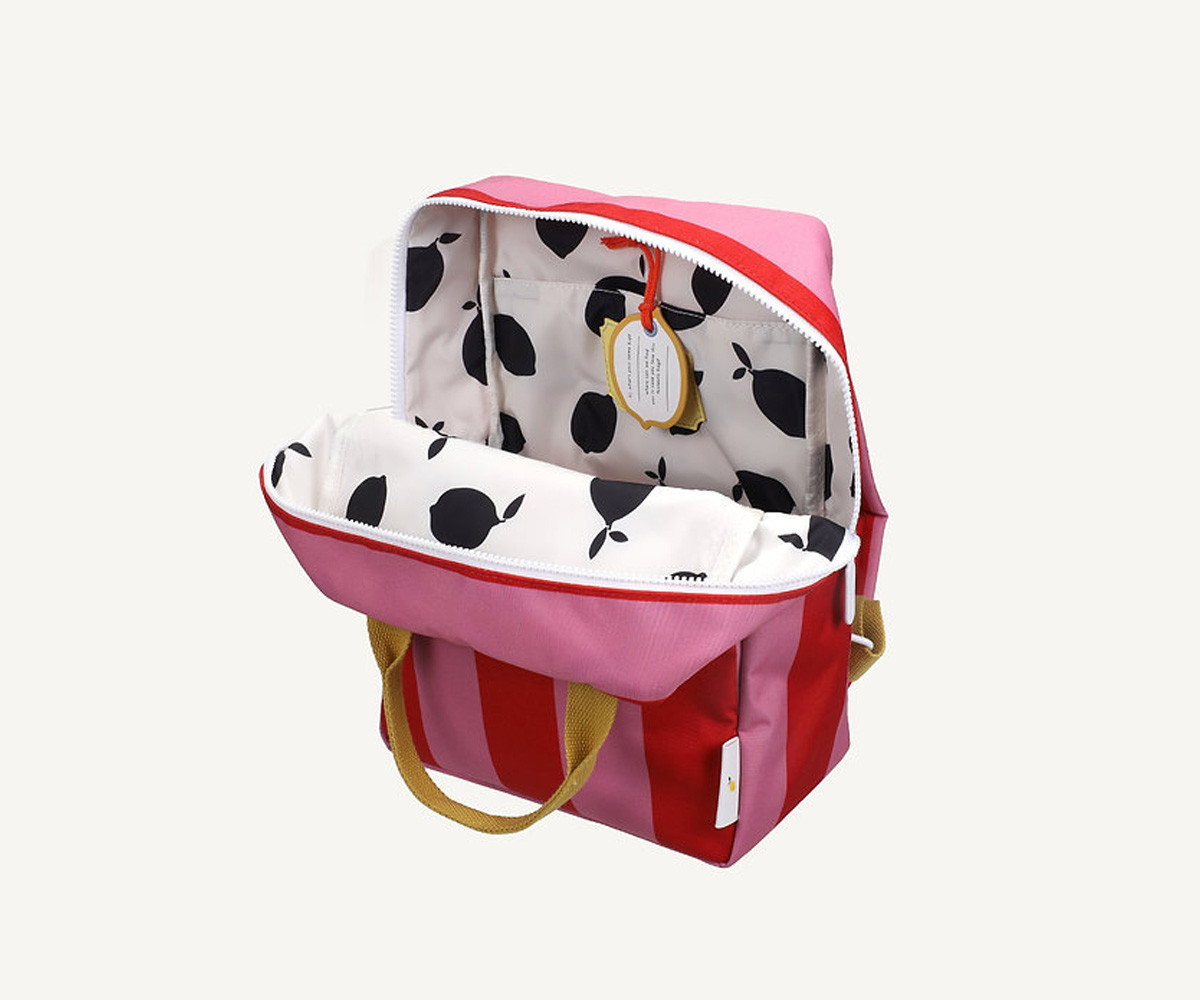 Mochila Escolar Mediana Personalizable Stripes Red Apple + Rosebay Pink