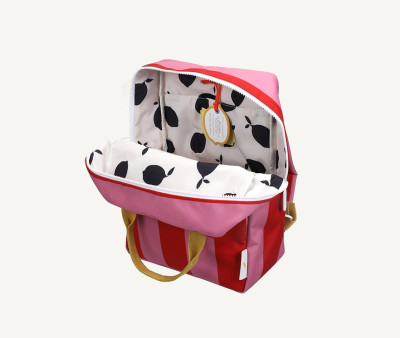 Mochila Escolar Mediana Personalizable Stripes Red Apple + Rosebay Pink
