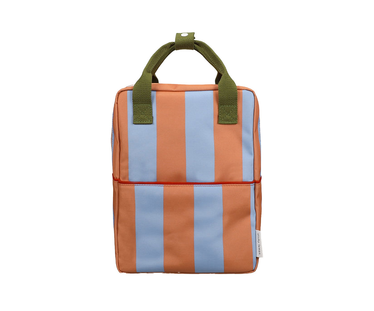 Mochila Escolar Mediana Personalizable Stripes Cloud Blue + Maple Whirl
