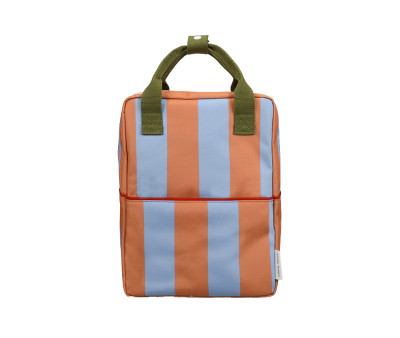 Mochila Escolar Mediana Personalizable Stripes Cloud Blue + Maple Whirl
