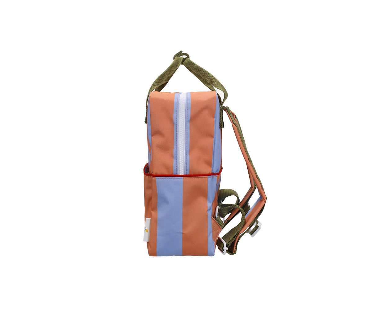 Mochila Escolar Mediana Personalizable Stripes Cloud Blue + Maple Whirl