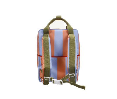 Mochila Escolar Mediana Personalizable Stripes Cloud Blue + Maple Whirl