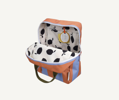 Mochila Escolar Mediana Personalizable Stripes Cloud Blue + Maple Whirl
