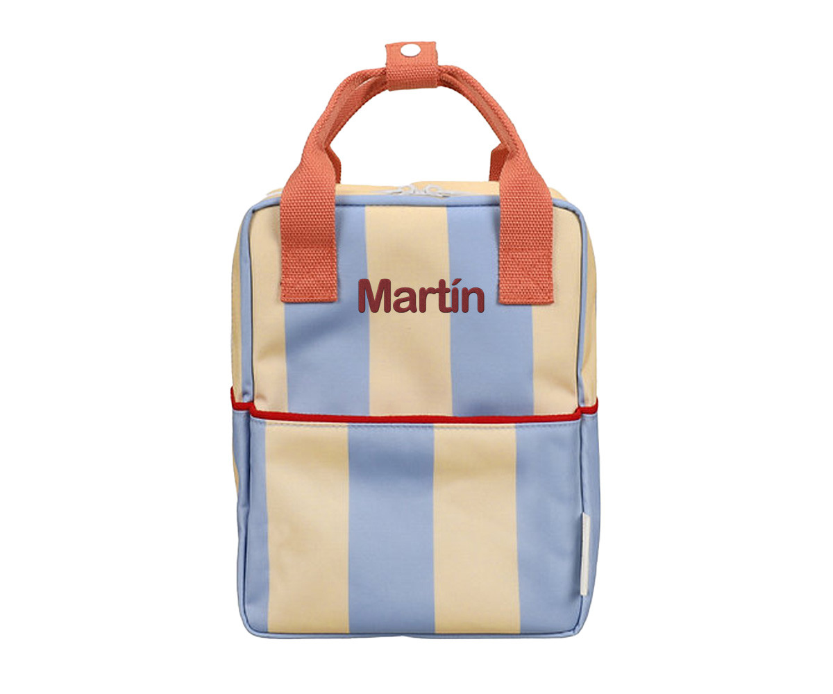 Mochila Pequeña Personalizable Stripes Cloud Blue + Twiggy Beige