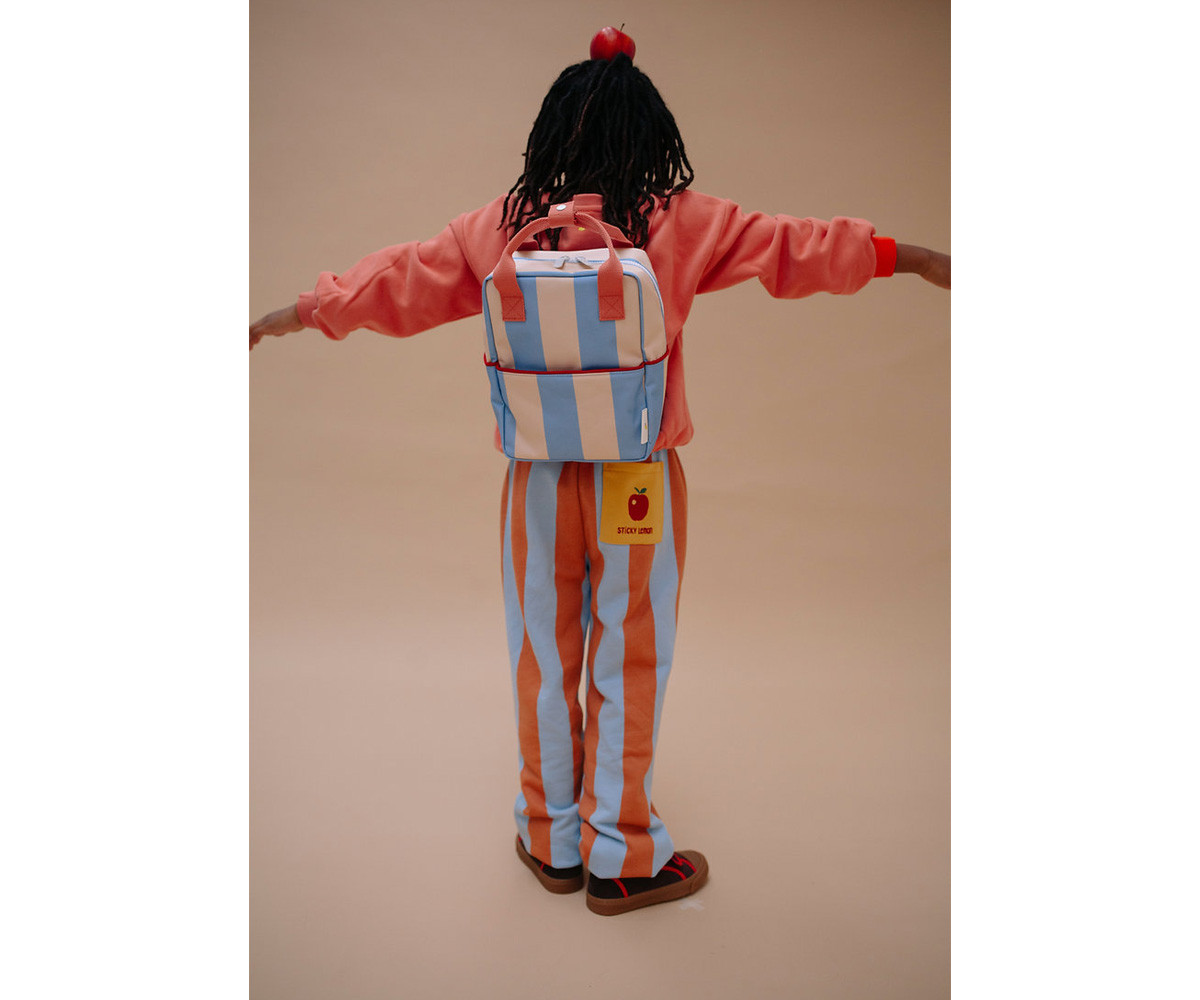 Mochila Pequeña Personalizable Stripes Cloud Blue + Twiggy Beige