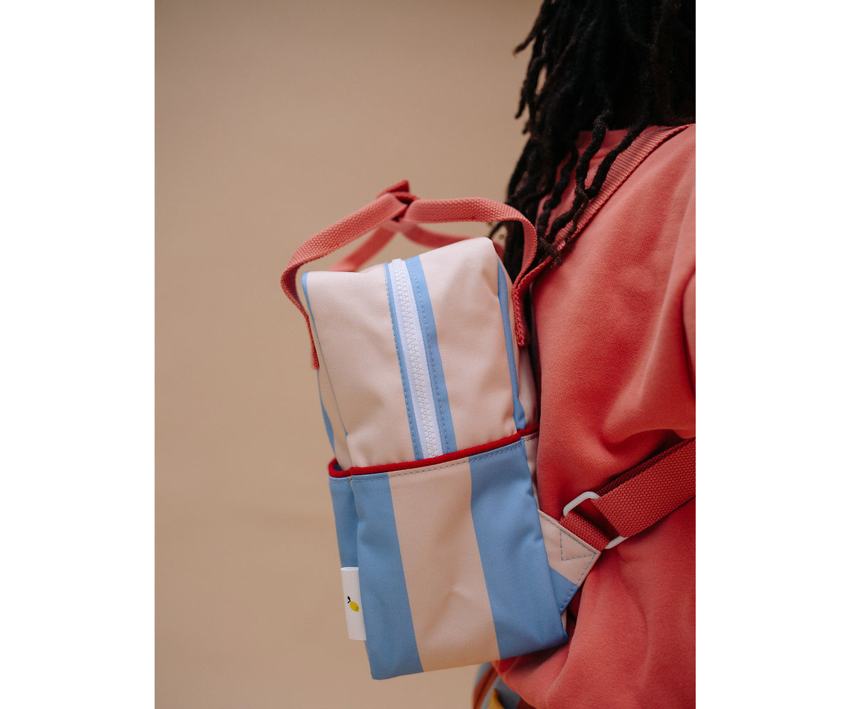 Mochila Pequeña Personalizable Stripes Cloud Blue + Twiggy Beige