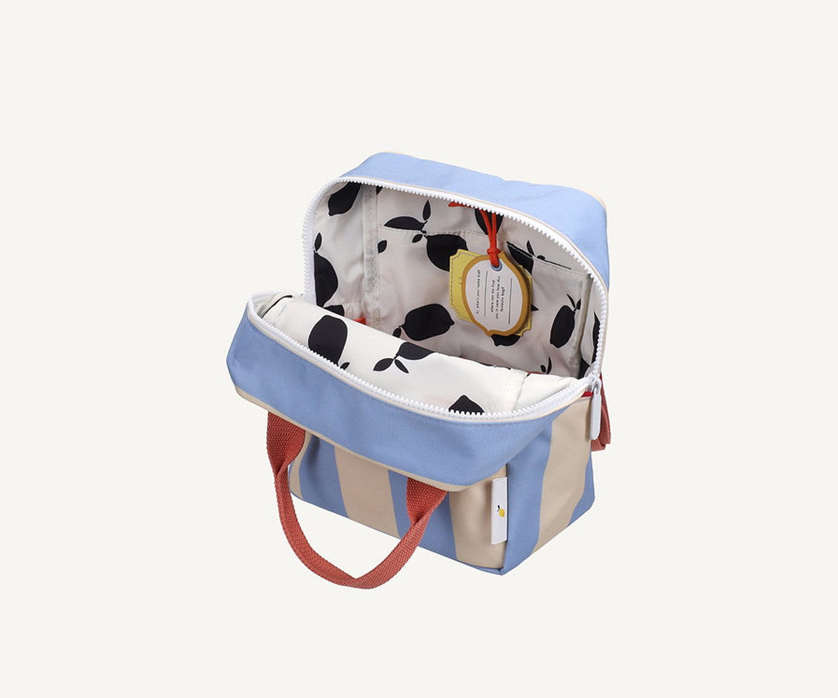 Mochila Pequeña Personalizable Stripes Cloud Blue + Twiggy Beige