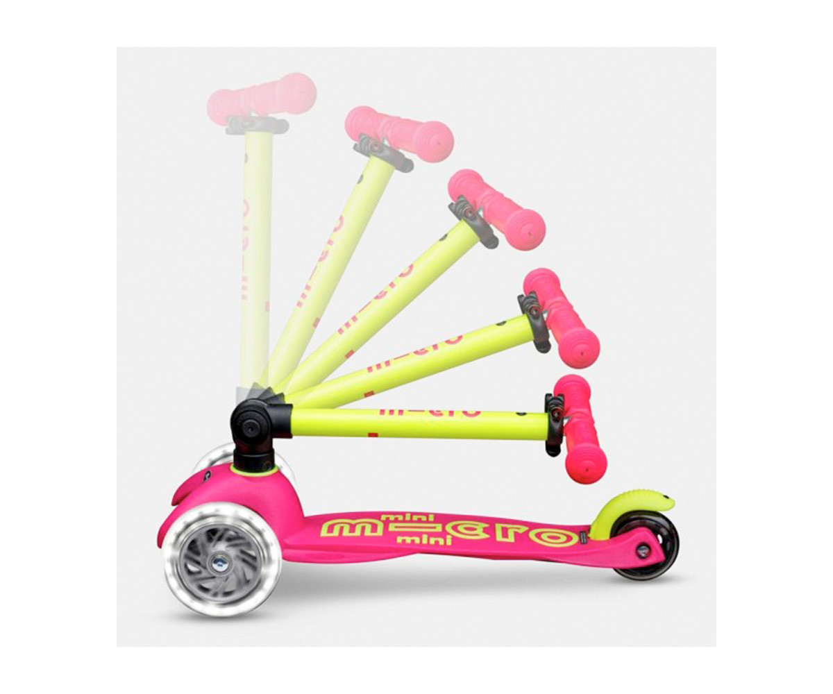Patinete Plegable Mini Micro Deluxe Neon Rosa/Amarillo Luces LED