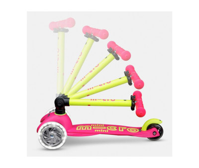 Patinete Plegable Mini Micro Deluxe Neon Rosa/Amarillo Luces LED