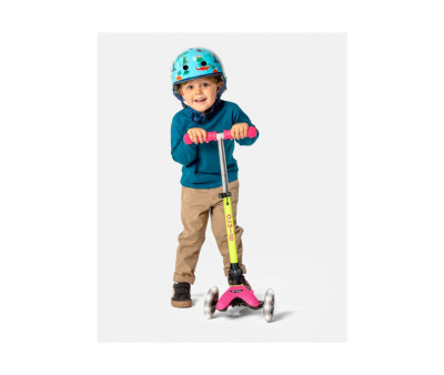 Patinete Plegable Mini Micro Deluxe Neon Rosa/Amarillo Luces LED