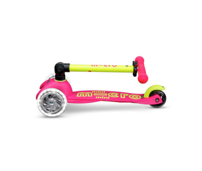 Patinete Plegable Mini Micro Deluxe Neon Rosa/Amarillo Luces LED