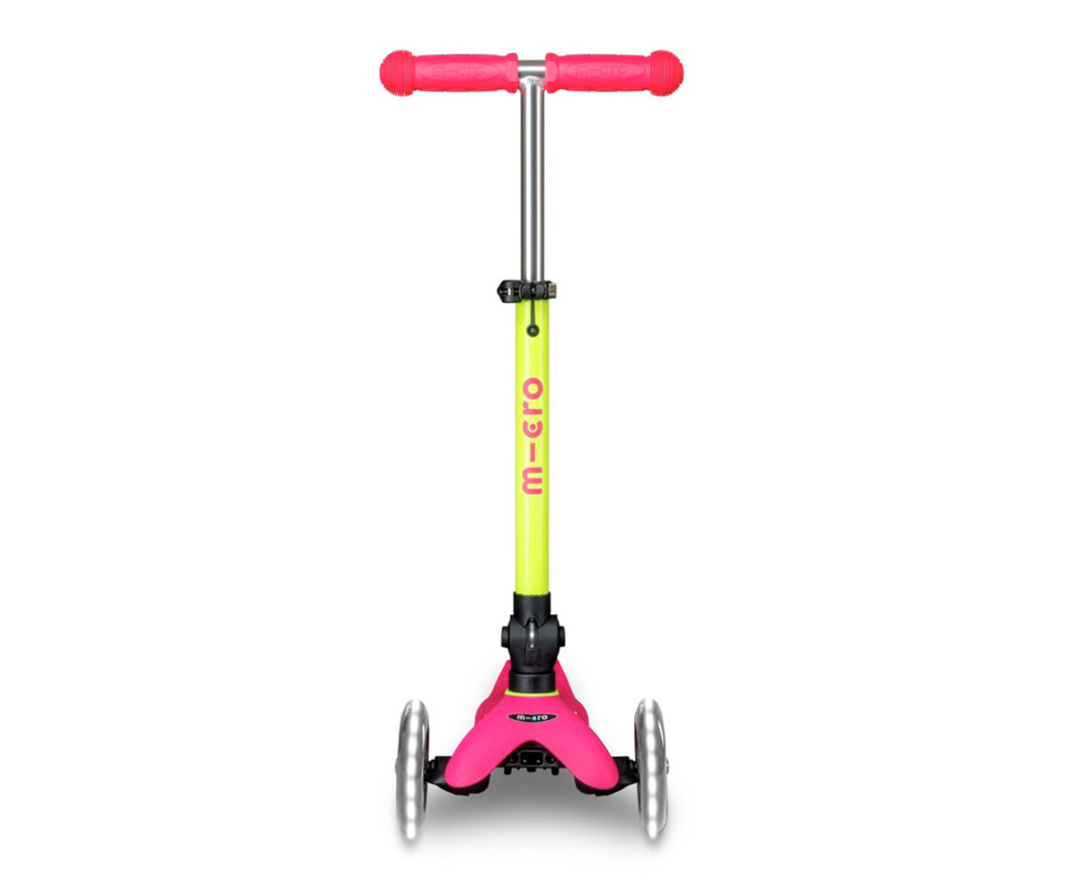 Patinete Plegable Mini Micro Deluxe Neon Rosa/Amarillo Luces LED
