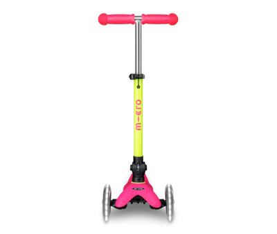Patinete Plegable Mini Micro Deluxe Neon Rosa/Amarillo Luces LED