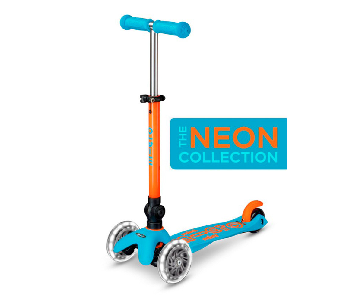 Patinete Plegable Mini Micro Deluxe Neon Azul/Naranja Luces LED
