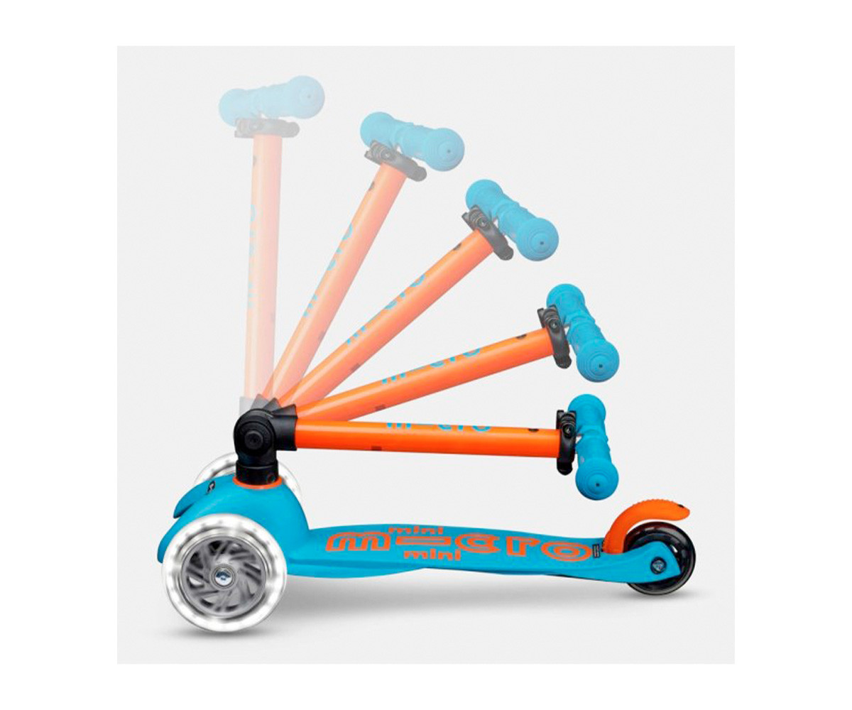 Patinete Plegable Mini Micro Deluxe Neon Azul/Naranja Luces LED