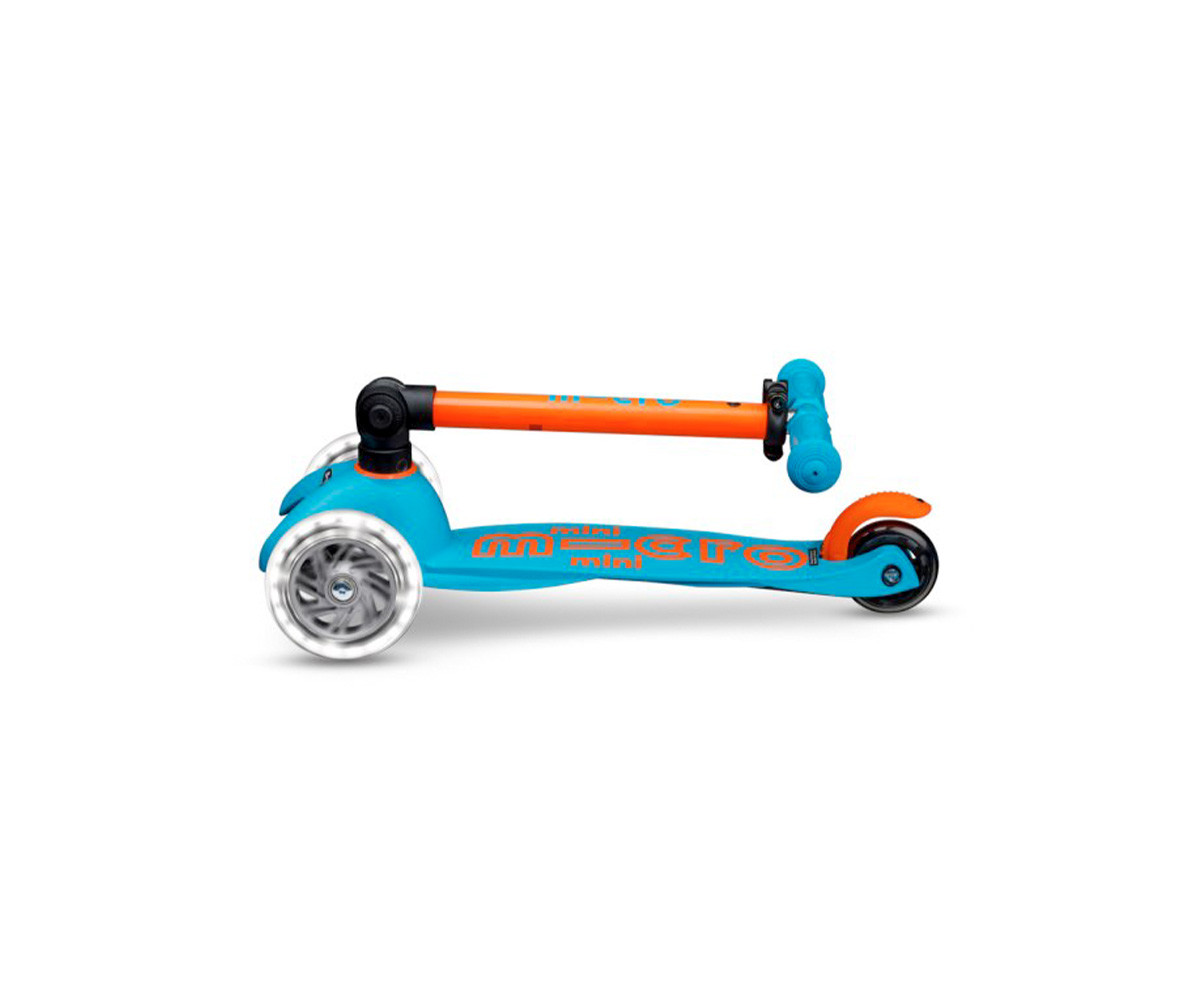 Patinete Plegable Mini Micro Deluxe Neon Azul/Naranja Luces LED