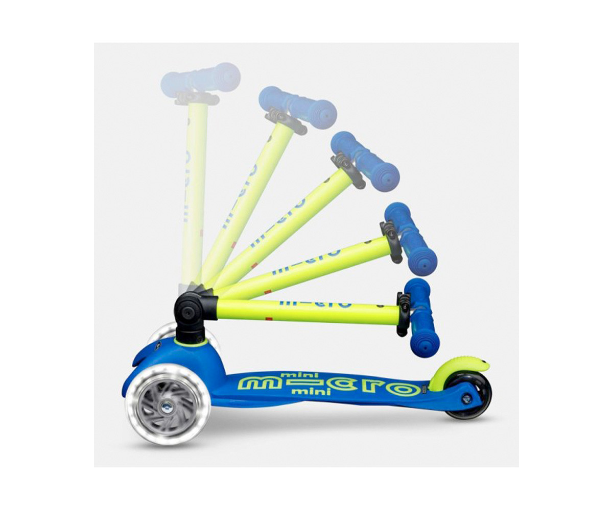 Patinete Plegable Mini Micro Deluxe Neon Azul/Amarillo Luces LED