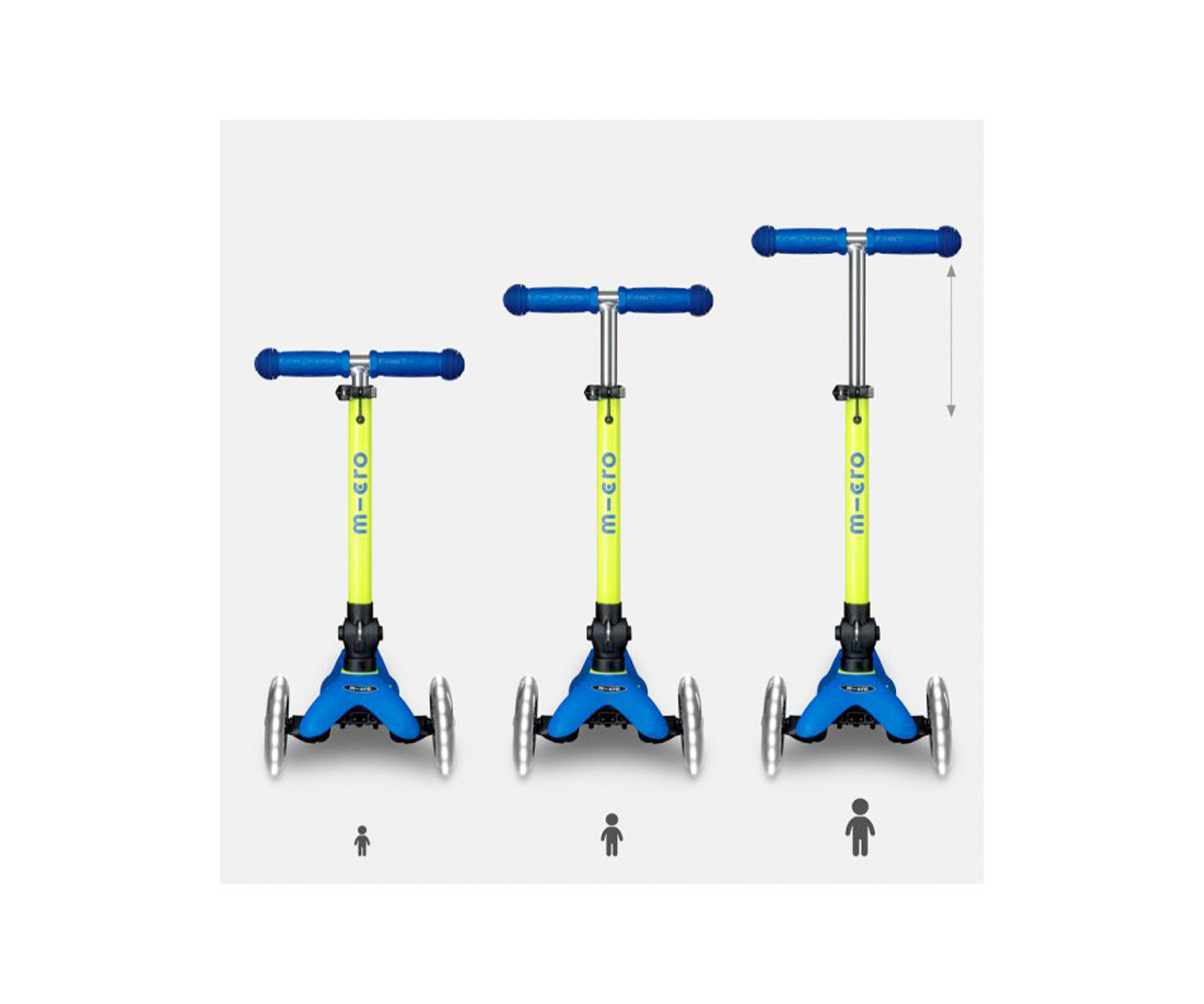 Patinete Plegable Mini Micro Deluxe Neon Azul/Amarillo Luces LED