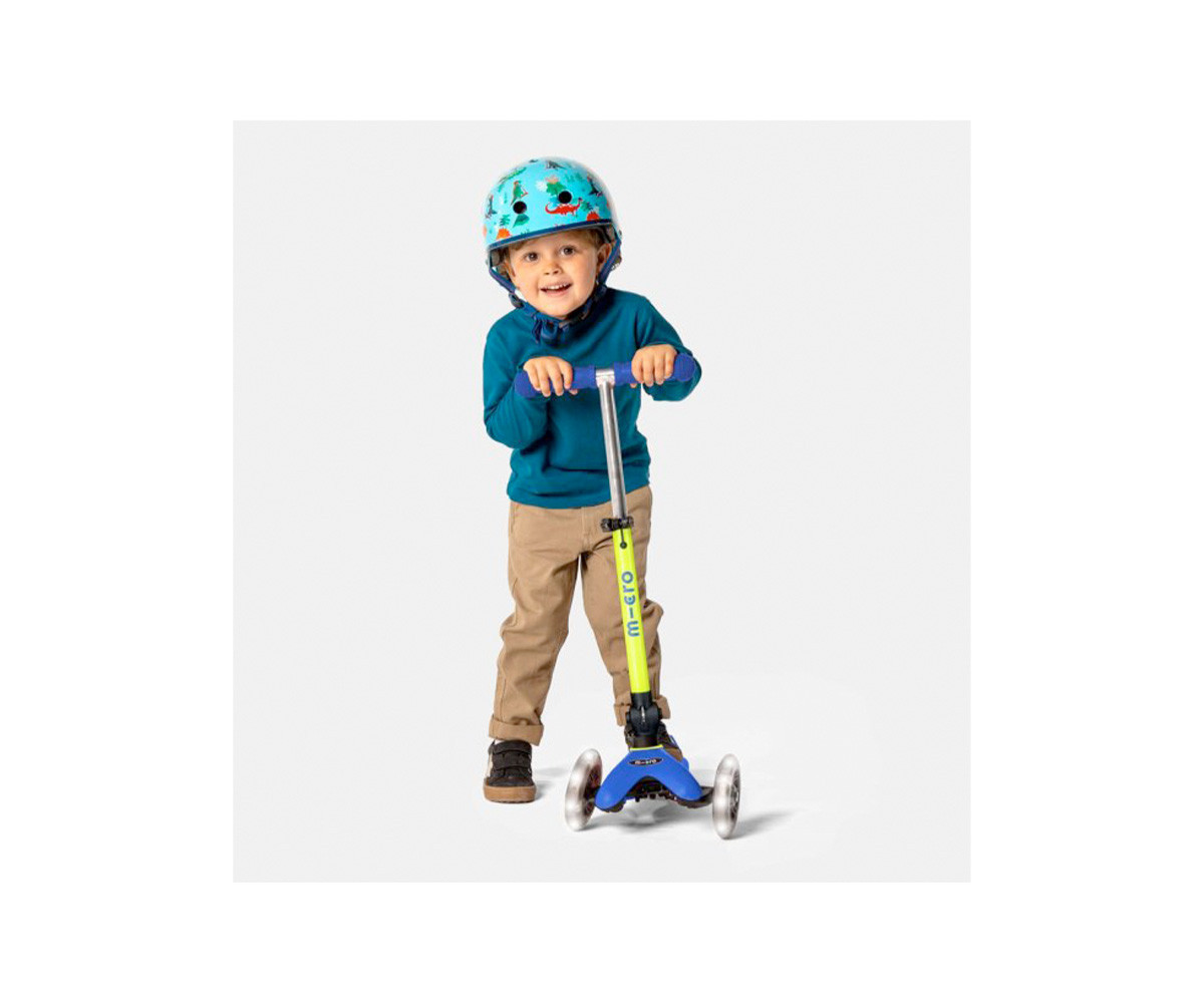 Patinete Plegable Mini Micro Deluxe Neon Azul/Amarillo Luces LED