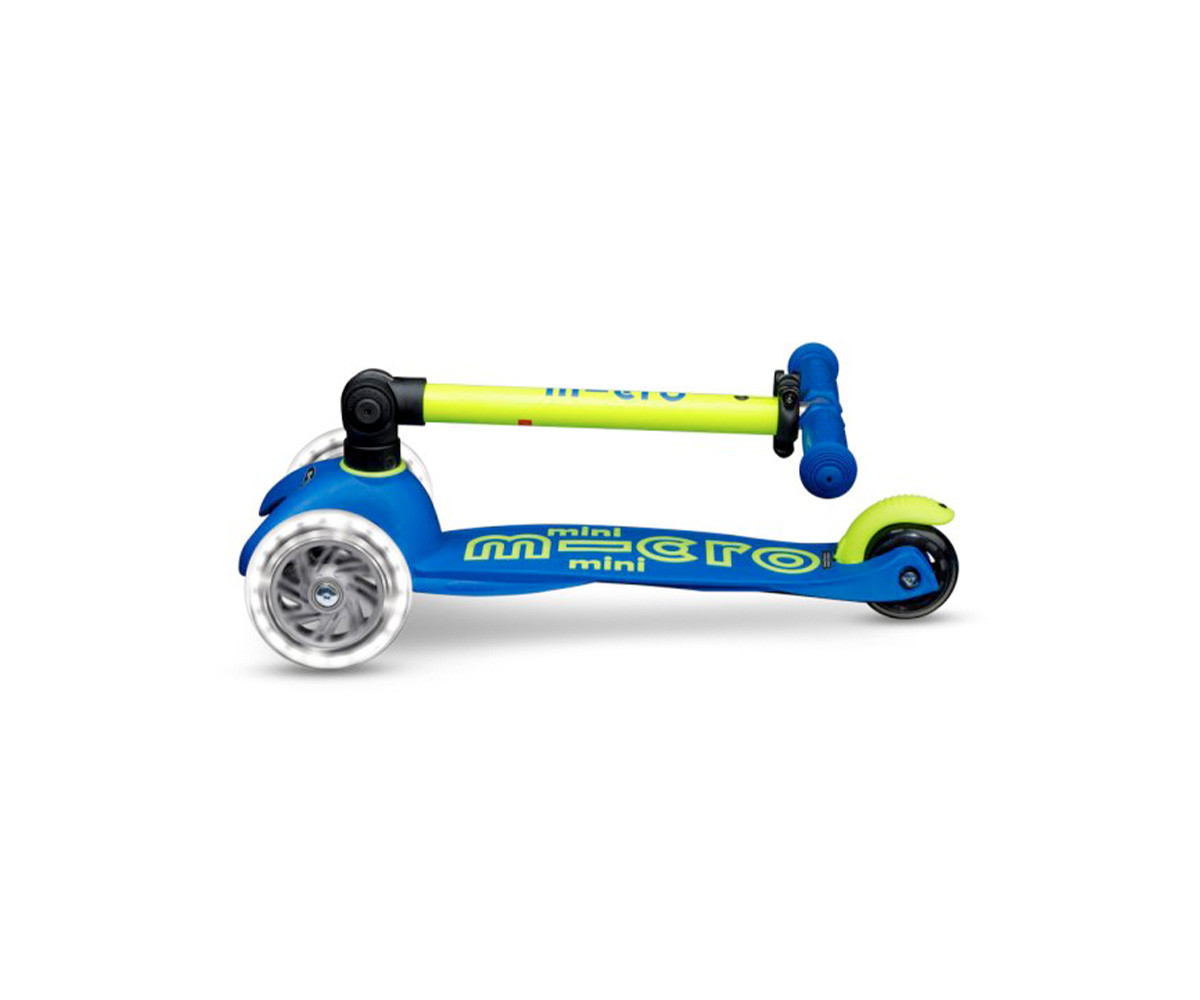 Patinete Plegable Mini Micro Deluxe Neon Azul/Amarillo Luces LED