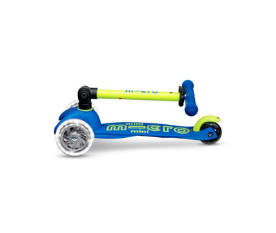 Patinete Plegable Mini Micro Deluxe Neon Azul/Amarillo Luces LED