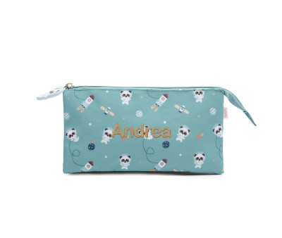 Trousse à 3 Compartiments Pandas in Space Personnalisable