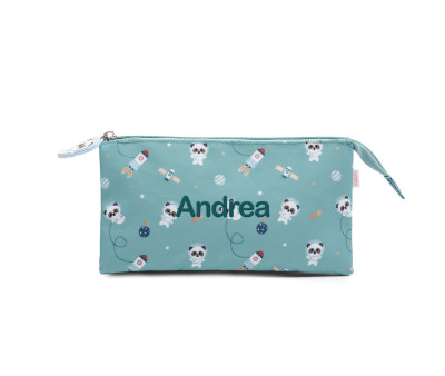 Trousse à 3 Compartiments Pandas in Space Personnalisable