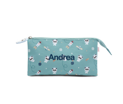 Trousse à 3 Compartiments Pandas in Space Personnalisable