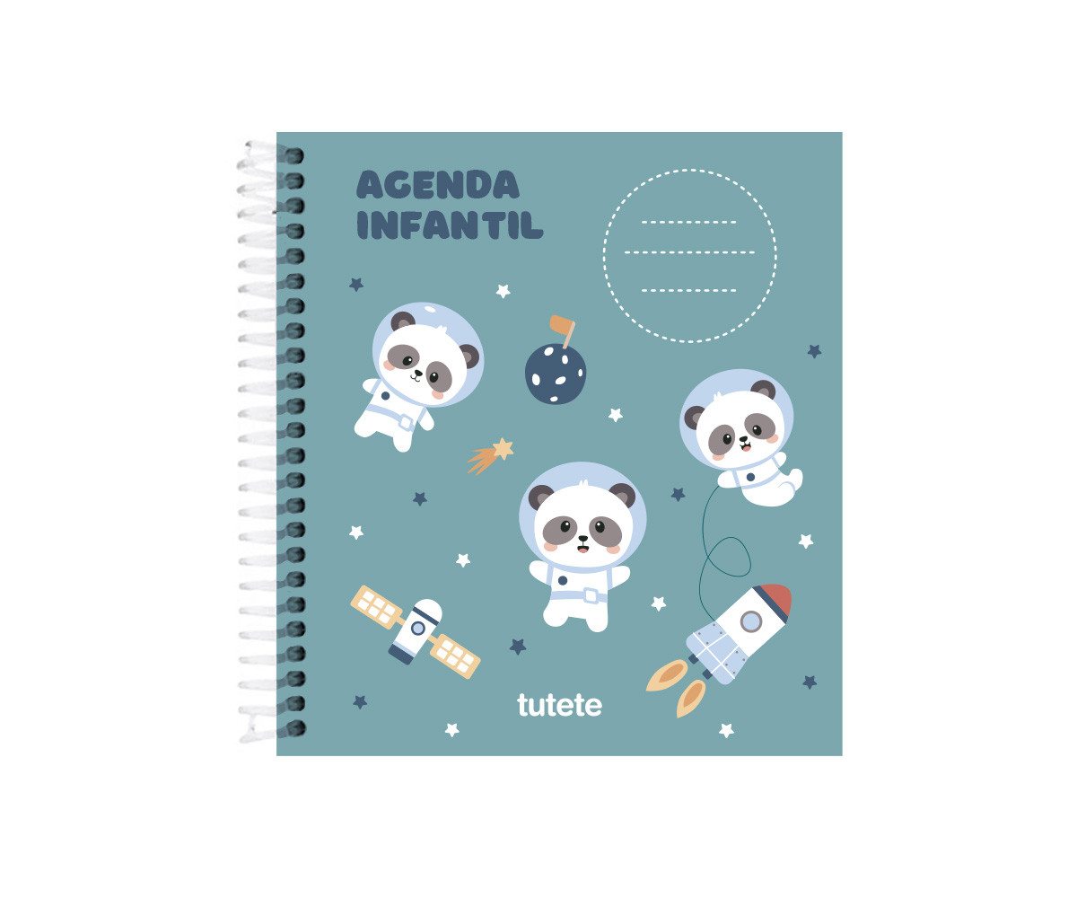 Pequeña Agenda Guardería Personalizable Pandas in Space